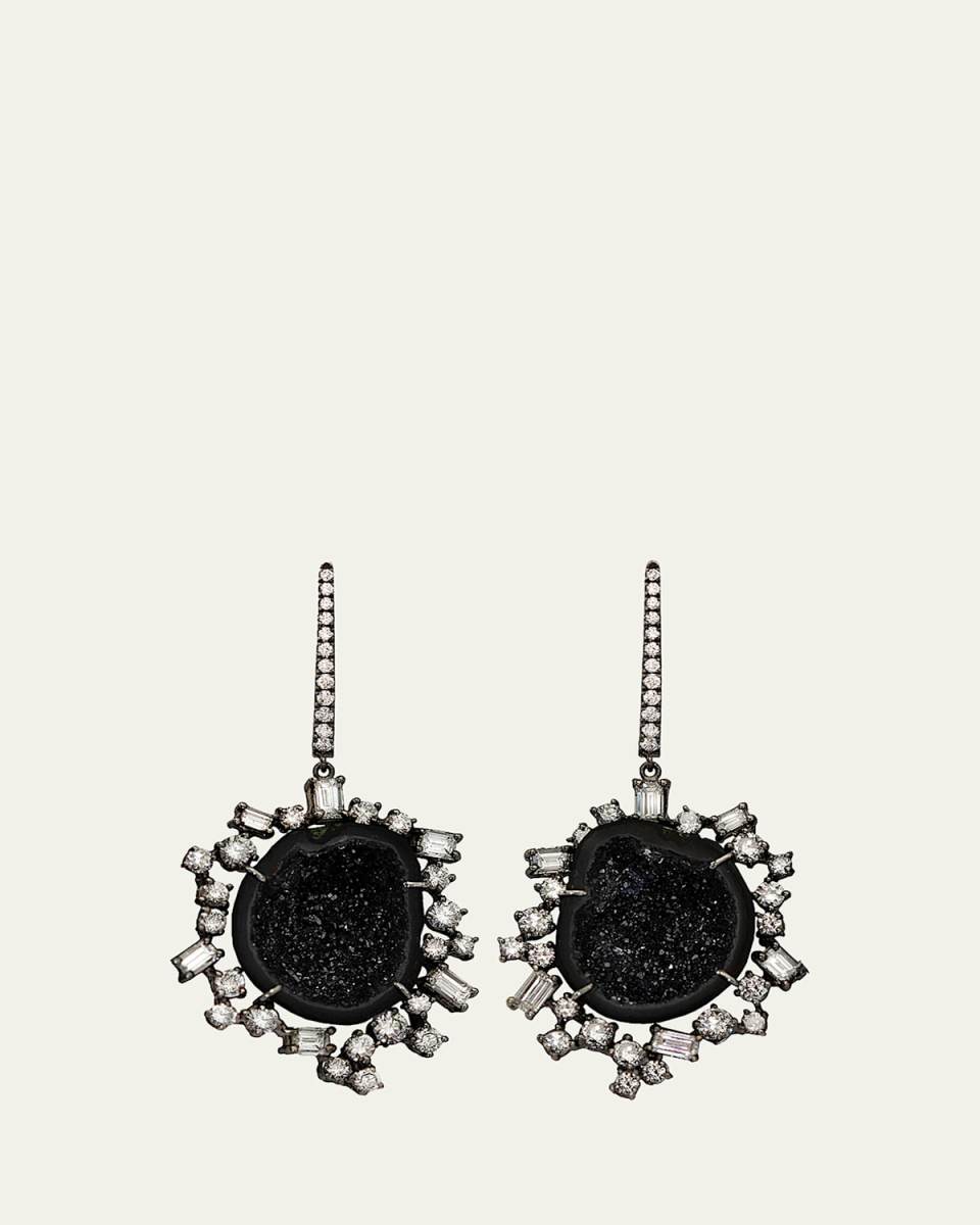 18K Gold Midnight Geode Drop Earrings with Diamonds